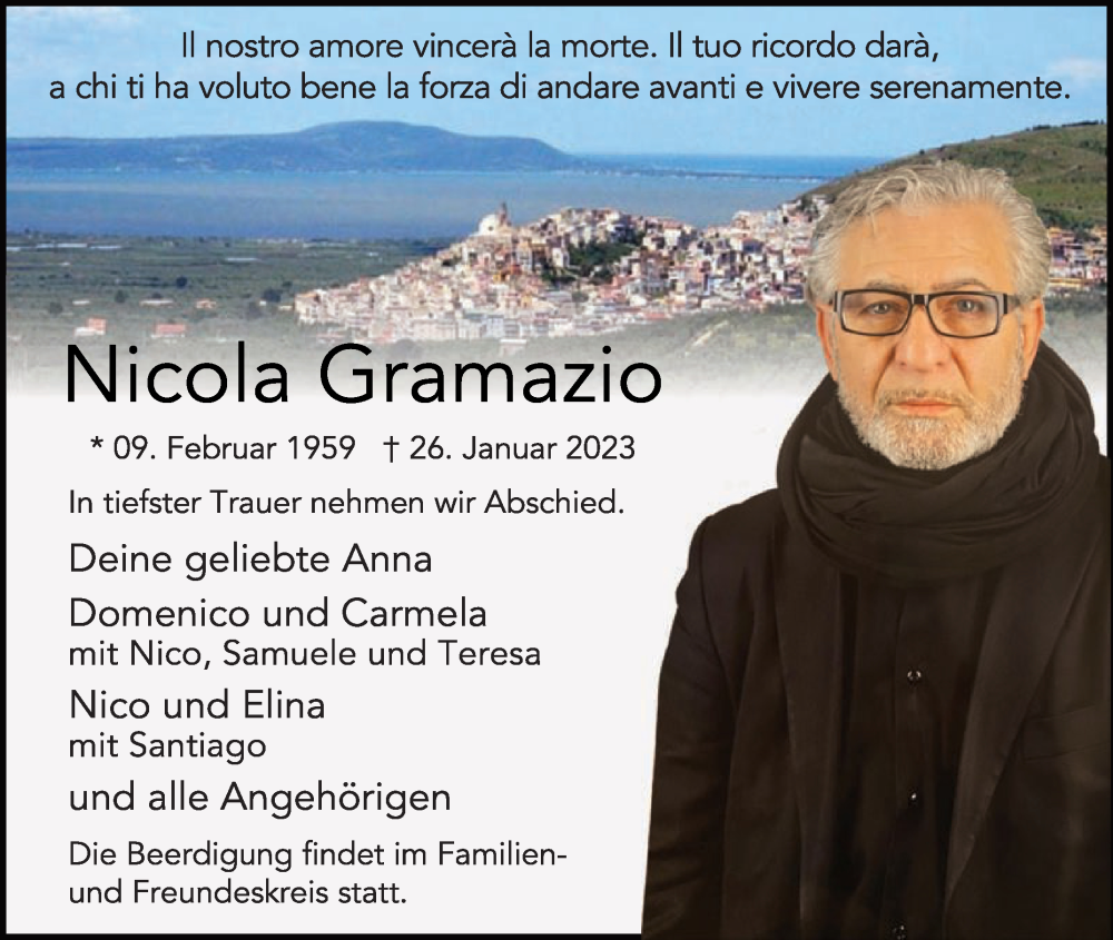  Traueranzeige für Nicola Gramazio vom 31.01.2023 aus Die Glocke