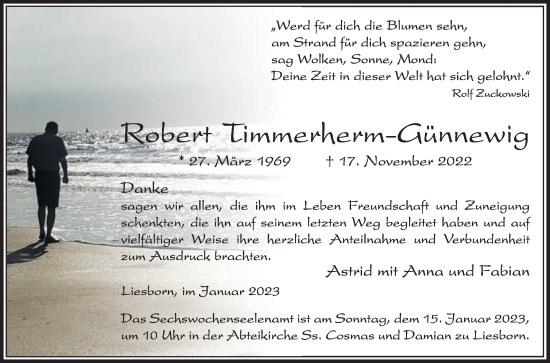 Traueranzeige von Robert Timmerherm-Günnewig von Die Glocke