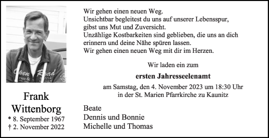 Traueranzeige von Frank Wittenborg von Die Glocke