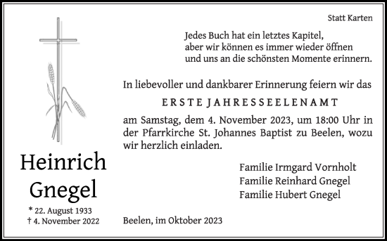 Traueranzeige von Heinrich Gnegel von Die Glocke