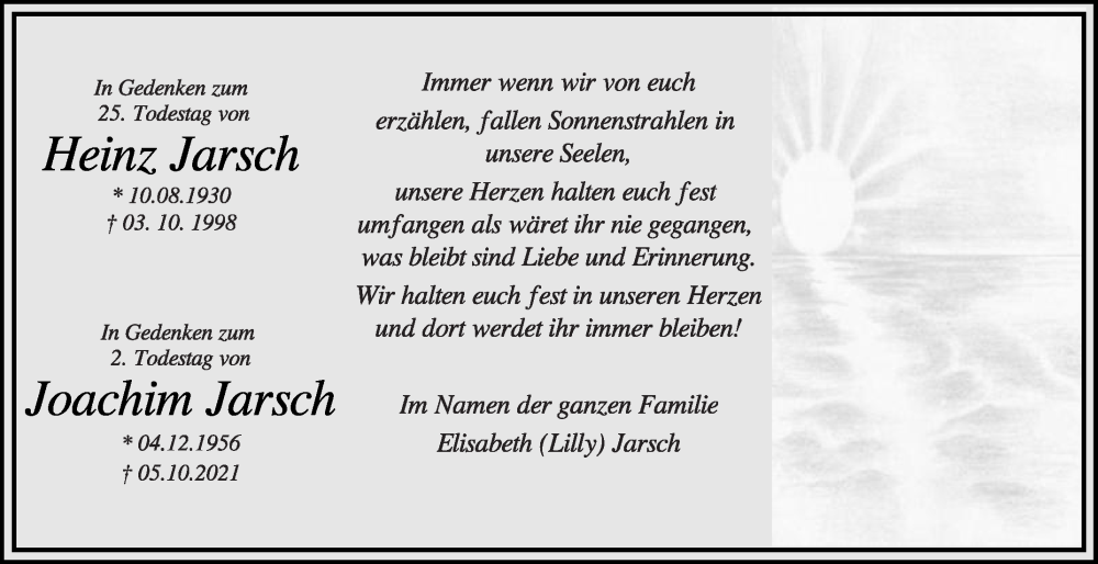  Traueranzeige für Joachim Jarsch vom 03.10.2023 aus Die Glocke
