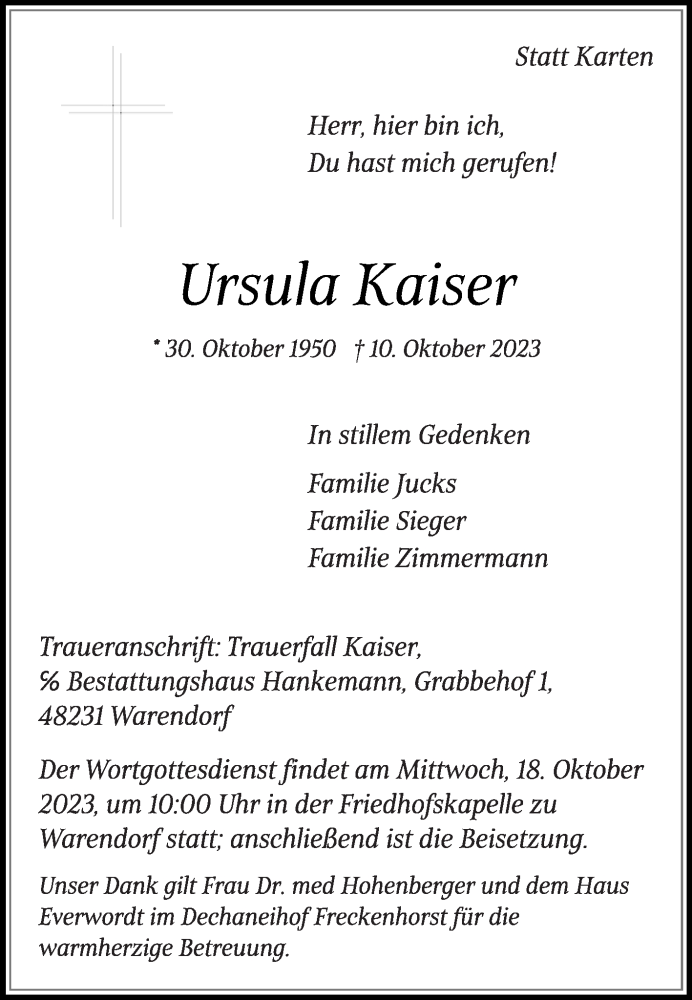 Traueranzeigen Von Ursula Kaiser Trauerdie Glockede 