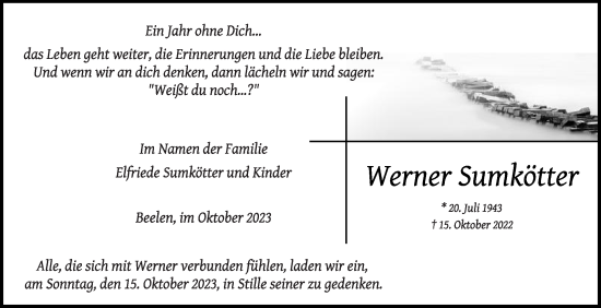 Traueranzeige von Werner Sumkötter von Die Glocke
