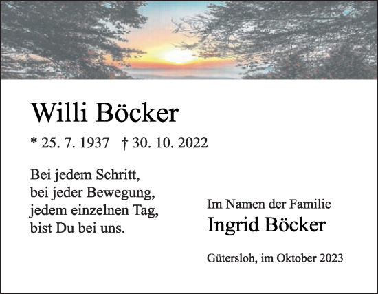 Traueranzeige von Willi Böcker von Die Glocke