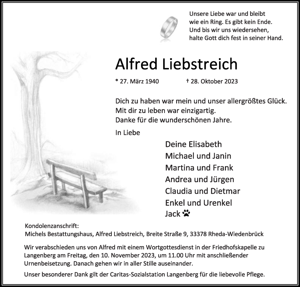  Traueranzeige für Alfred Liebstreich vom 04.11.2023 aus Die Glocke