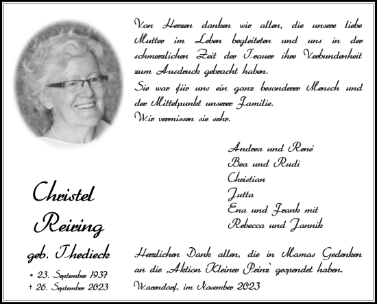 Traueranzeige von Christel Reiring von Die Glocke