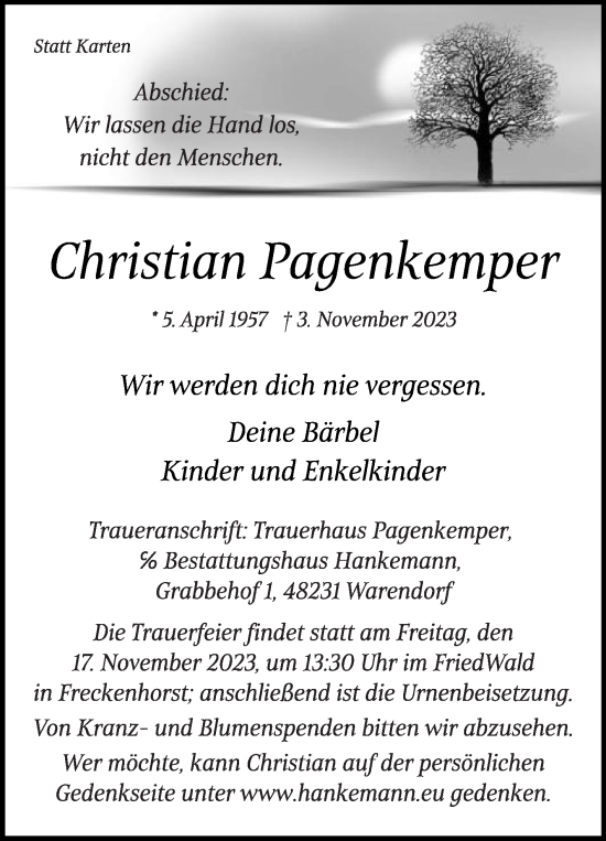 Traueranzeige von Christian Pagenkemper von Die Glocke