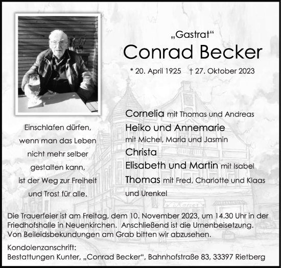 Traueranzeige von Conrad Becker von Die Glocke