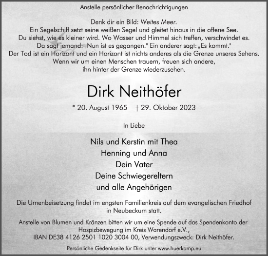 Traueranzeige von Dirk Neithöfer von Die Glocke