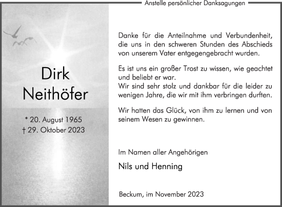 Traueranzeige von Dirk Neithöfer von Die Glocke