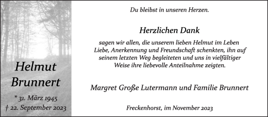 Traueranzeige von Helmut Brunnert von Die Glocke