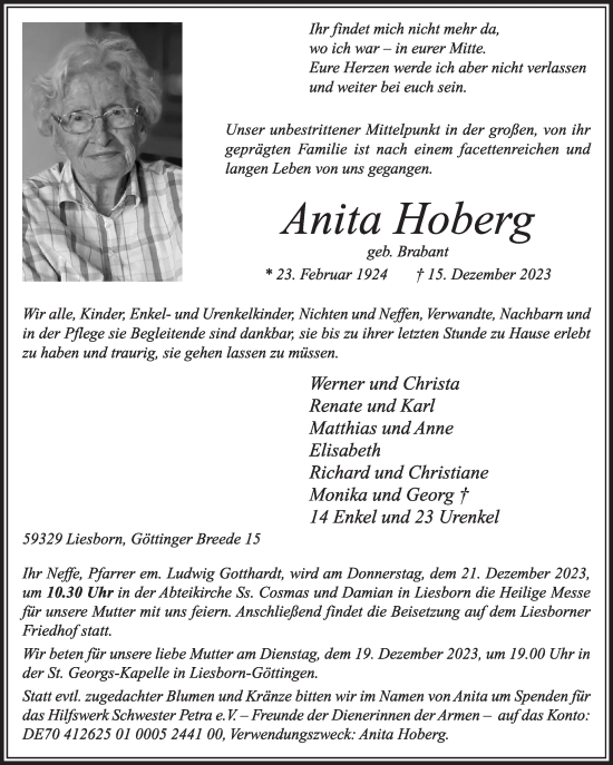 Traueranzeige von Anita Hoberg von Die Glocke