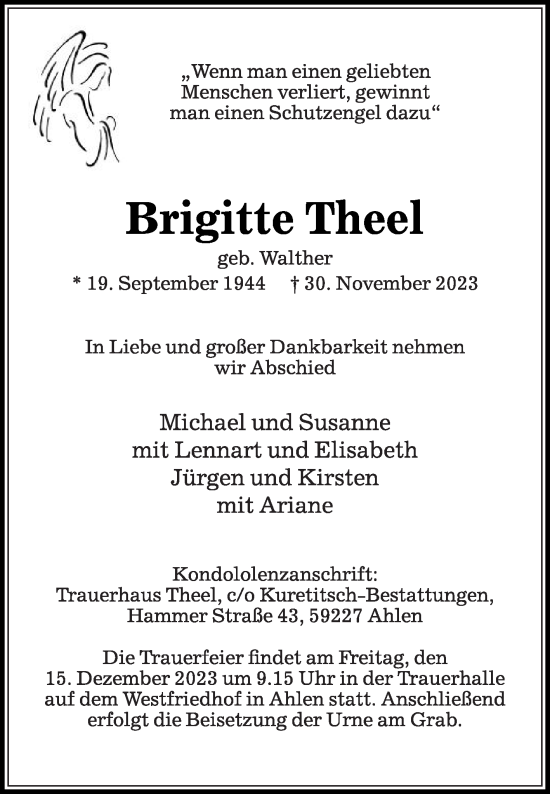 Traueranzeige von Brigitte Theel von Die Glocke