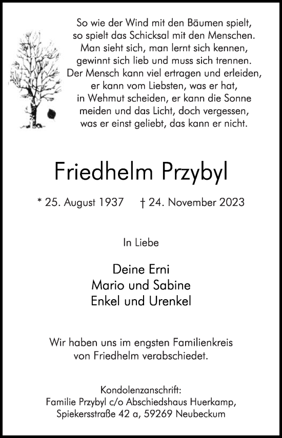 Traueranzeige von Friedhelm Przybyl von Die Glocke