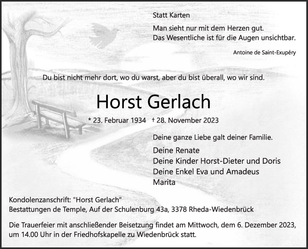 Traueranzeige für Horst Gerlach vom 02.12.2023 aus Die Glocke