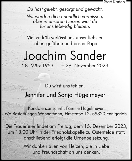 Traueranzeige von Joachim Sander von Die Glocke