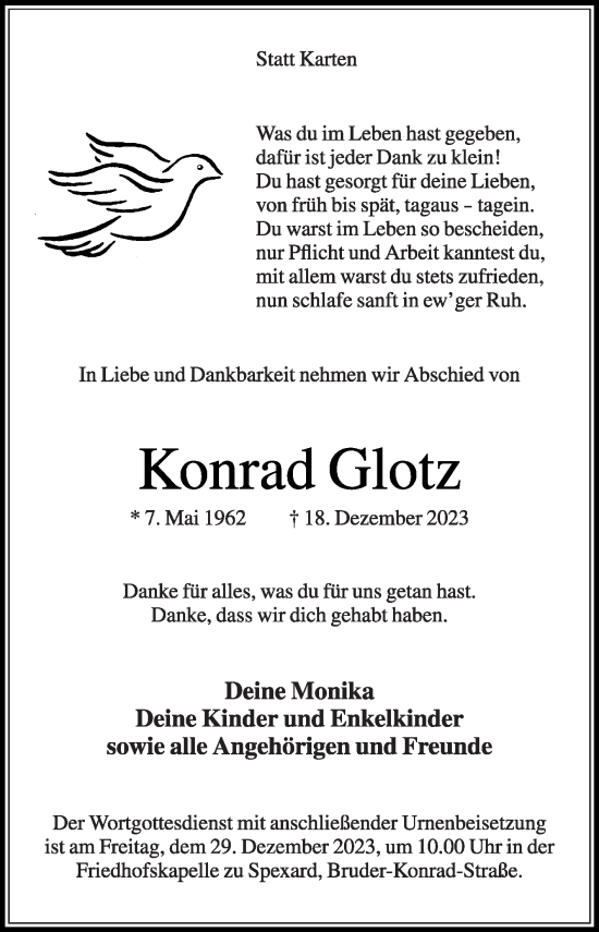 Traueranzeige von Konrad Glotz von Die Glocke