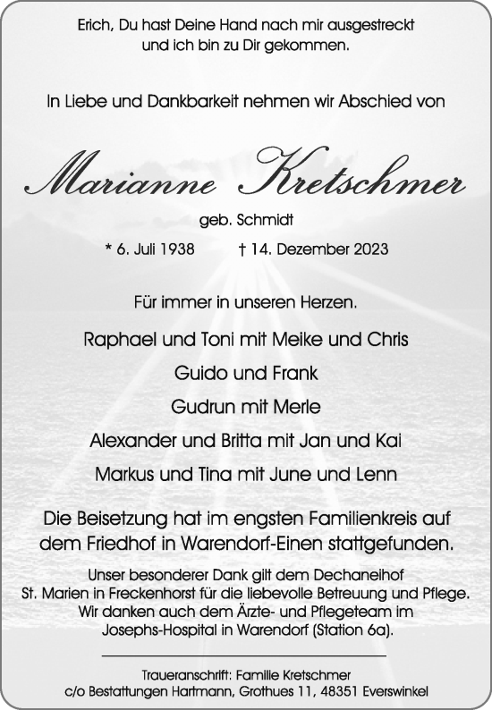 Traueranzeige von Marianne Kretschmer von Die Glocke