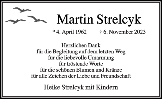 Traueranzeige von Martin Strelcyk von Die Glocke