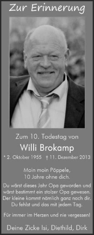 Traueranzeige von Willi Brokamp von Die Glocke