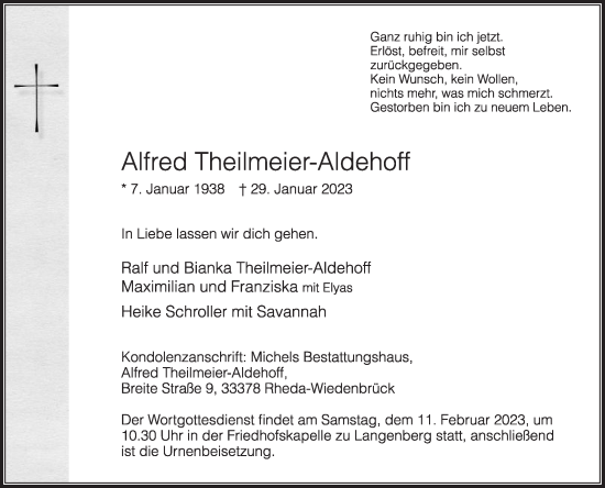 Traueranzeige von Alfred Theilmeier-Aldehoff von Die Glocke