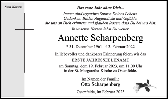 Traueranzeige von Anette Scharpenberg von Die Glocke