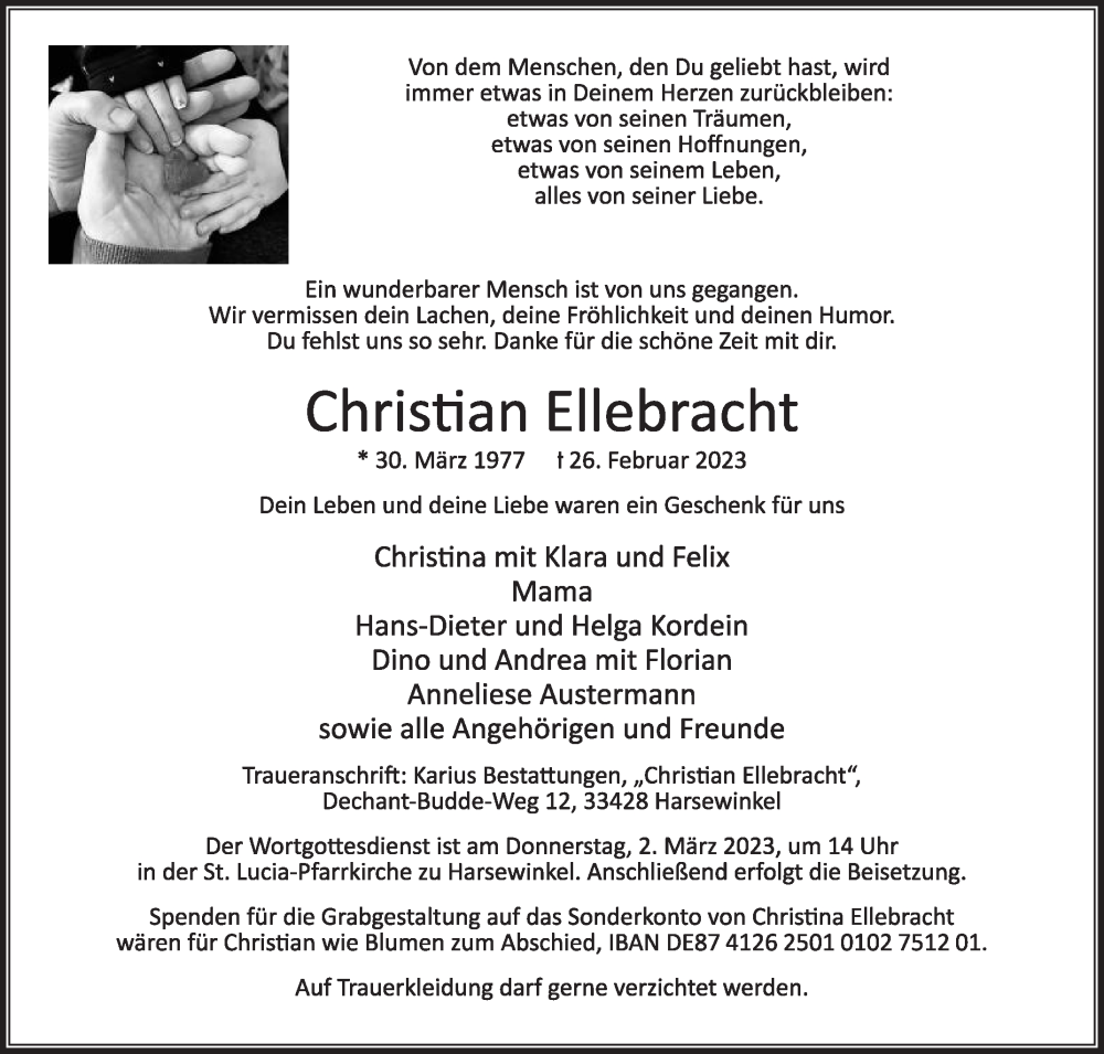  Traueranzeige für Christian Ellebracht vom 28.02.2023 aus Die Glocke