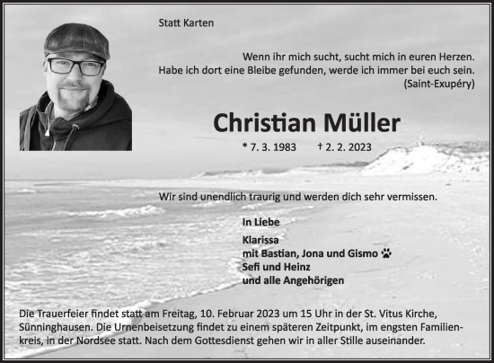 Traueranzeige von Christian Müller von Die Glocke