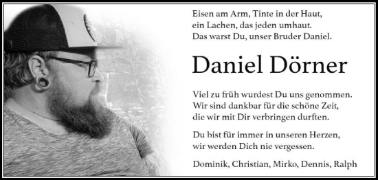 Traueranzeige von Daniel Dörner von Die Glocke