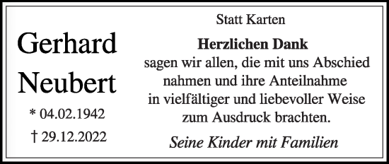 Traueranzeige von Gerhard Neubert von Die Glocke