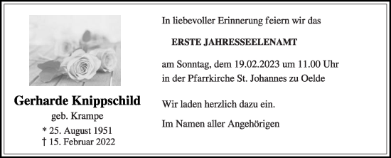 Traueranzeige von Gerharde Knippschild von Die Glocke