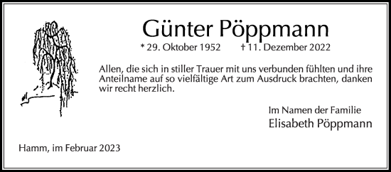 Traueranzeige von Günter Pöppmann von Die Glocke