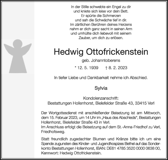 Traueranzeige von Hedwig Ottofrickenstein von Die Glocke