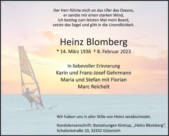 Traueranzeige von Heinz Blomberg von Die Glocke