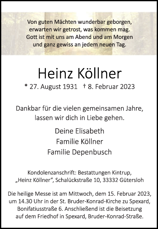 Traueranzeige von Heinz Köllner von Die Glocke