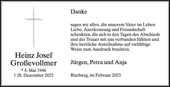 Traueranzeige von Heinz Josef Großevollmer von Die Glocke