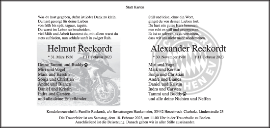 Traueranzeige von Helmut Reckordt von Die Glocke