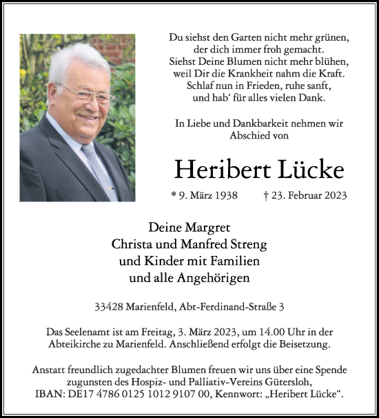 Traueranzeigen Von Heribert Lücke | Trauer.die-glocke.de