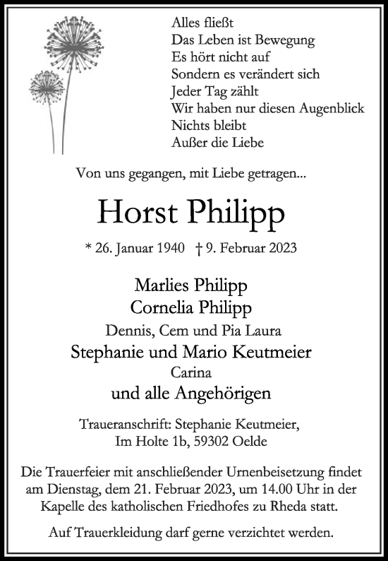 Traueranzeige von Horst Philipp von Die Glocke