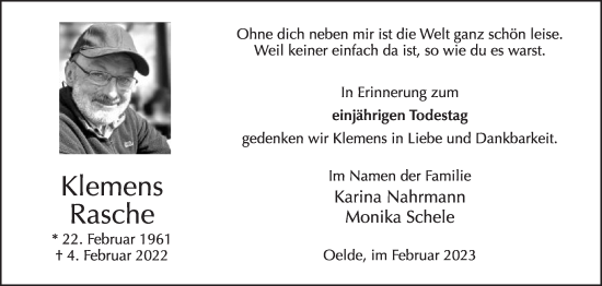 Traueranzeige von Klemens Rasche von Die Glocke