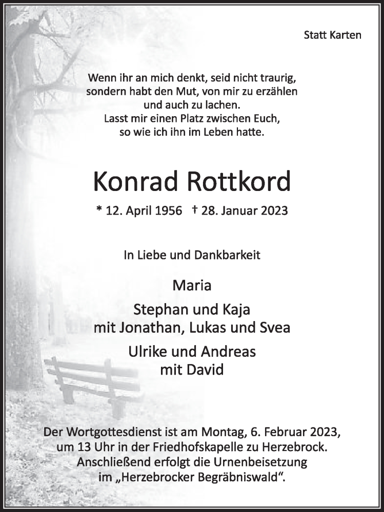  Traueranzeige für Konrad Rottkord vom 01.02.2023 aus Die Glocke