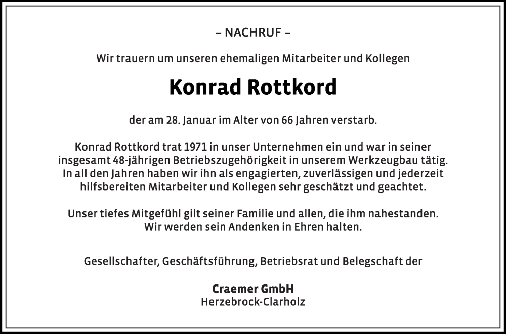  Traueranzeige für Konrad Rottkord vom 02.02.2023 aus Die Glocke