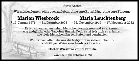 Traueranzeige von Maria Leuchtenberg von Die Glocke