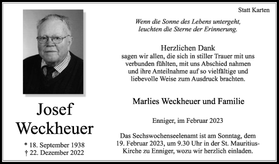 Traueranzeige von Marlies Weckheuer von Die Glocke