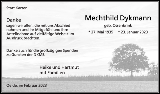 Traueranzeige von Mechthild Dykmann von Die Glocke