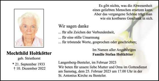 Traueranzeige von Mechthild Holtkötter von Die Glocke