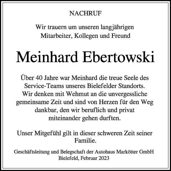 Traueranzeige von Meinhard Ebertowski von Die Glocke