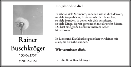 Traueranzeige von Rainer Buschkröger von Die Glocke