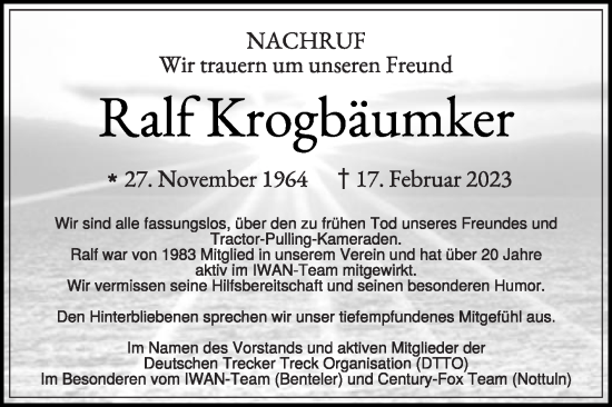 Traueranzeige von Ralf Krogbäumker von Die Glocke