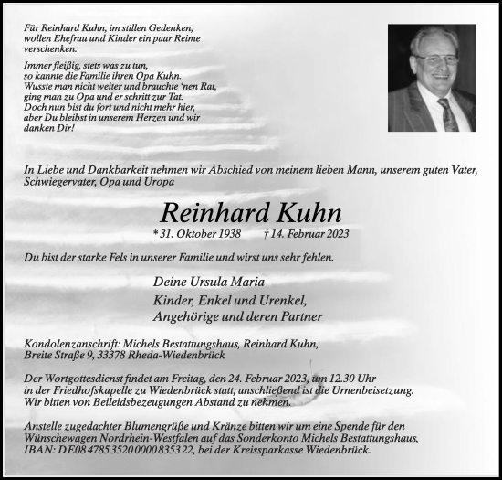 Traueranzeige von Reinhard Kuhn von Die Glocke